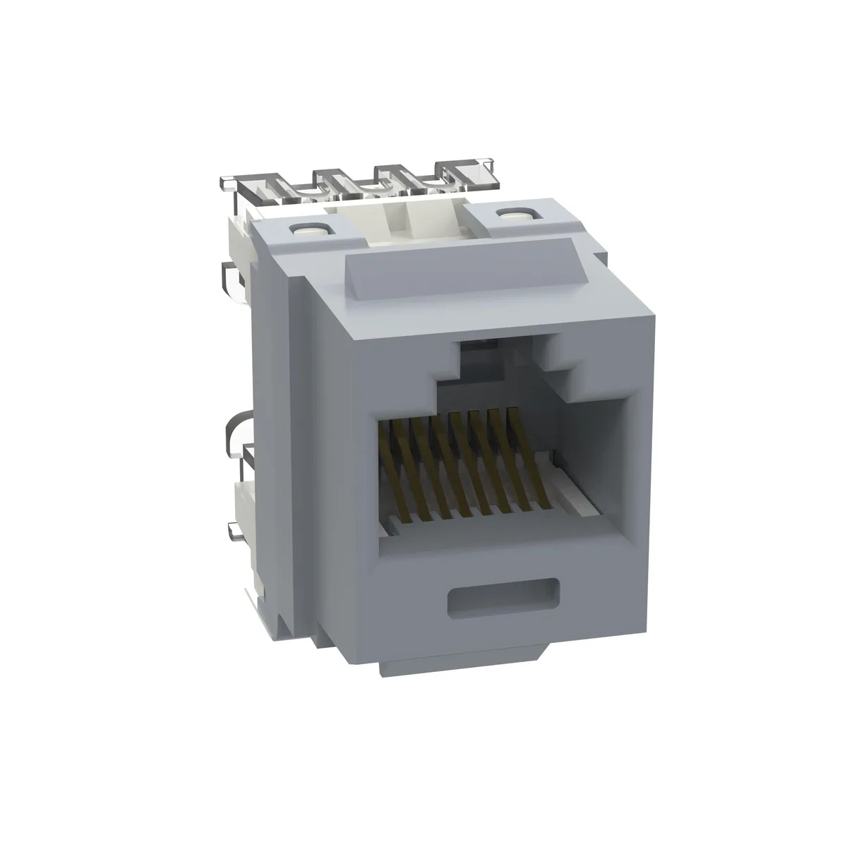 White rectangular Cat.6 keystone jack with RJ-45 port