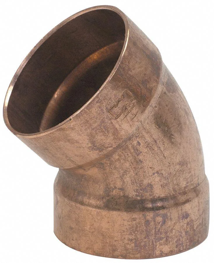 Copper 45-degree DWV elbow with cup-to-cup ends