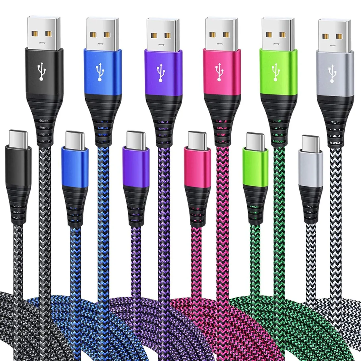 miqpower miqpower USB-A to USB-C Cable 6-Pack 10ft 3A 480Mbps Braided Multi-Colour — product photo