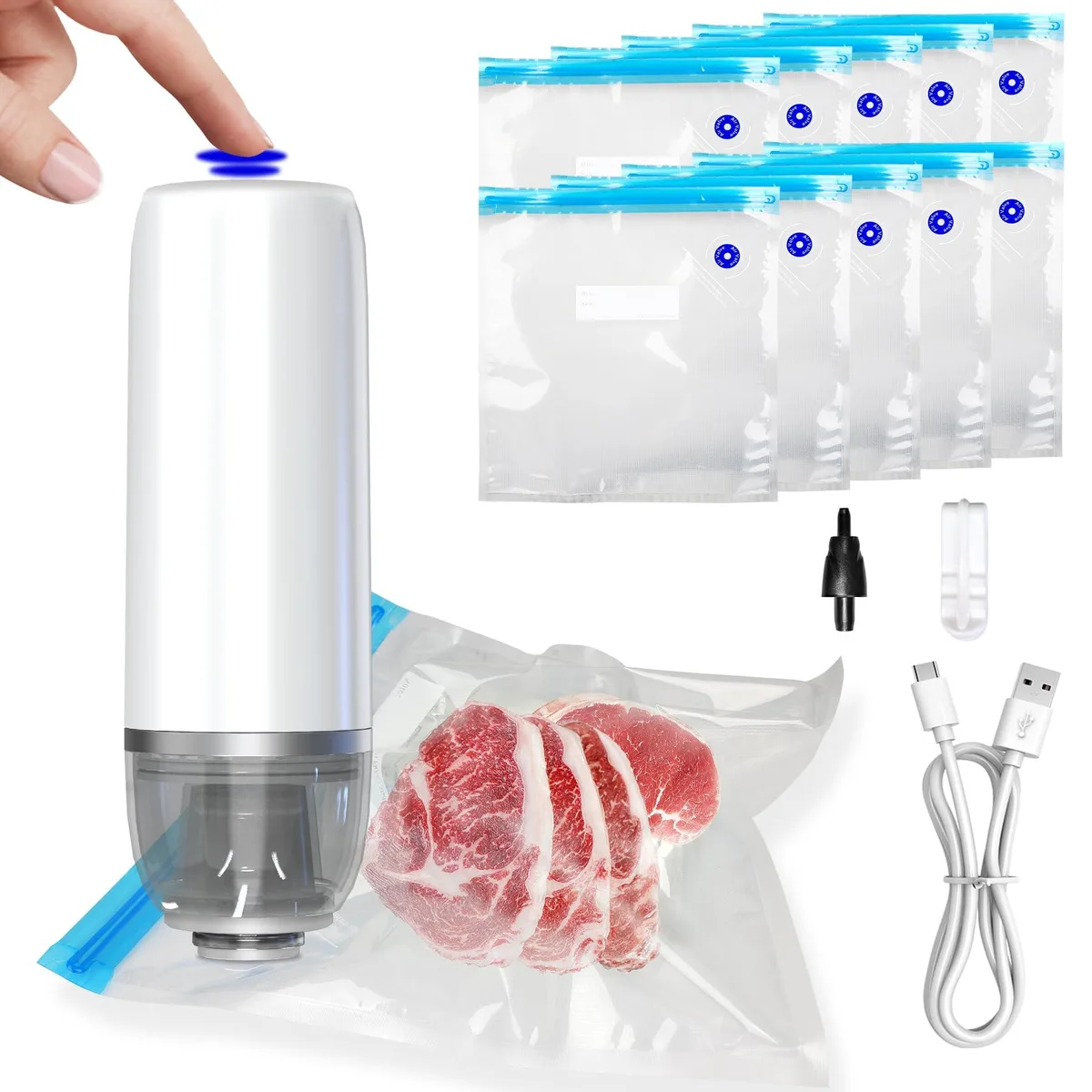 FoodSaver FKJ03WT Handheld Vacuum Sealer with 10 Bags — product photo