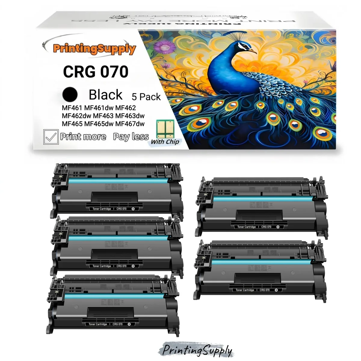 Aster Graphics Inc Aster Graphics Inc Canon 070 Compatible Black Toner Cartridge 5 Pack 3000 Pages — product photo