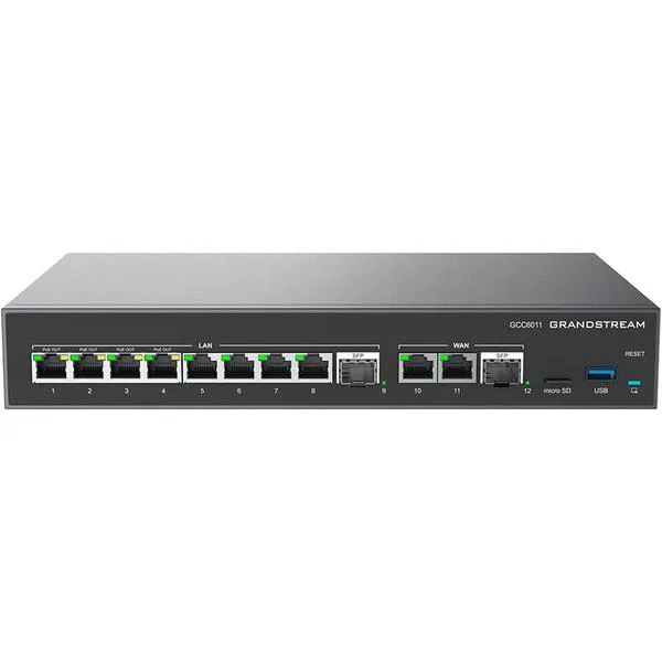 Grandstream Grandstream GCC6011 firewall appliance 10 users 4 concurrent calls 2 x 2.5 Gb 10 x GigE switch — product photo