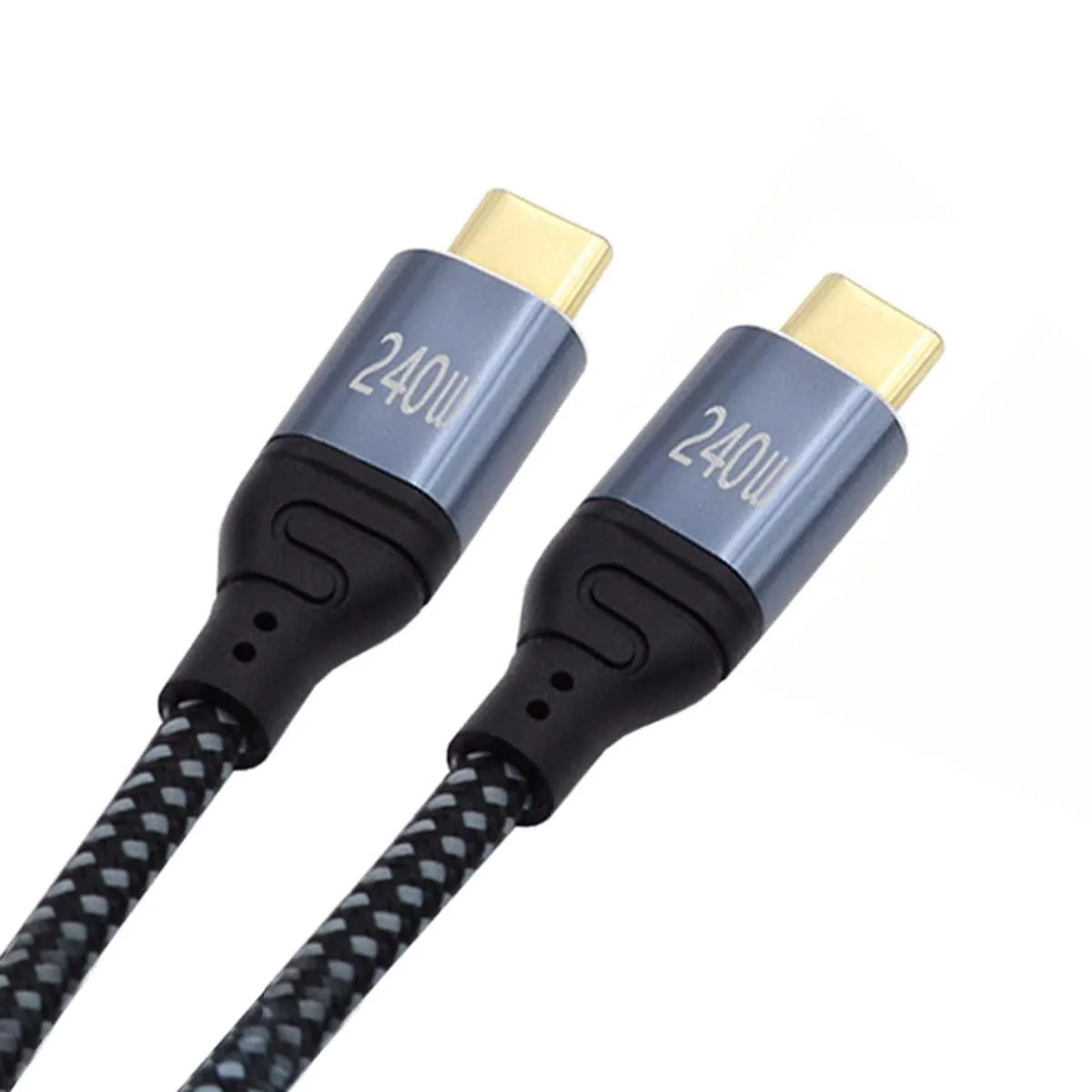White USB-C to USB-C cable coiled on a light surface