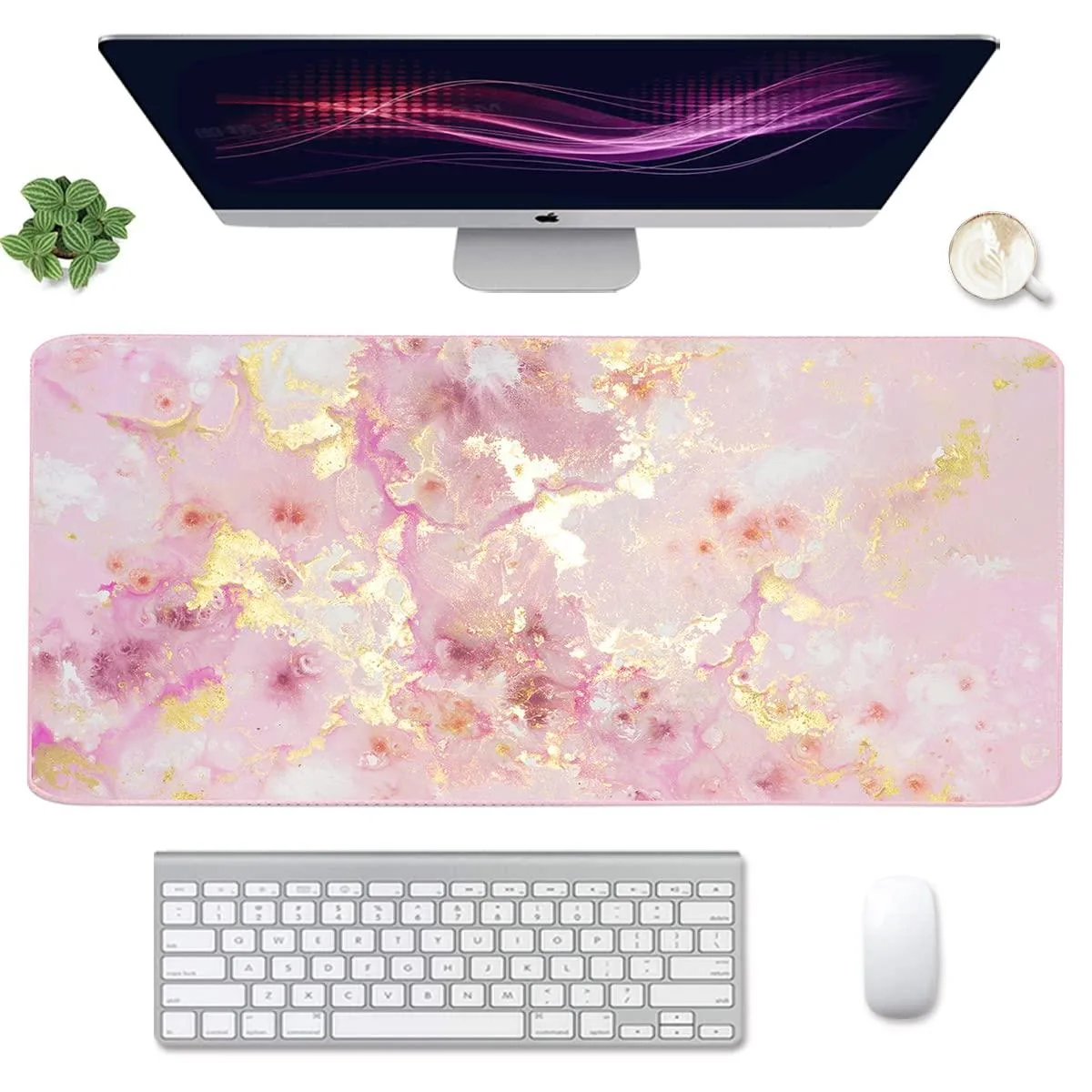  WB WEIRDBEAST Extended Gaming Mouse Pad 35.4x15.7 in Pink Gold Marble — product photo