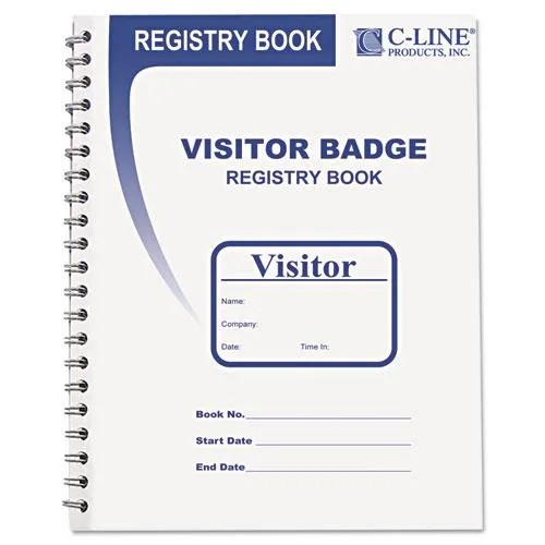 Box of 150 white visitor badges with registry log book