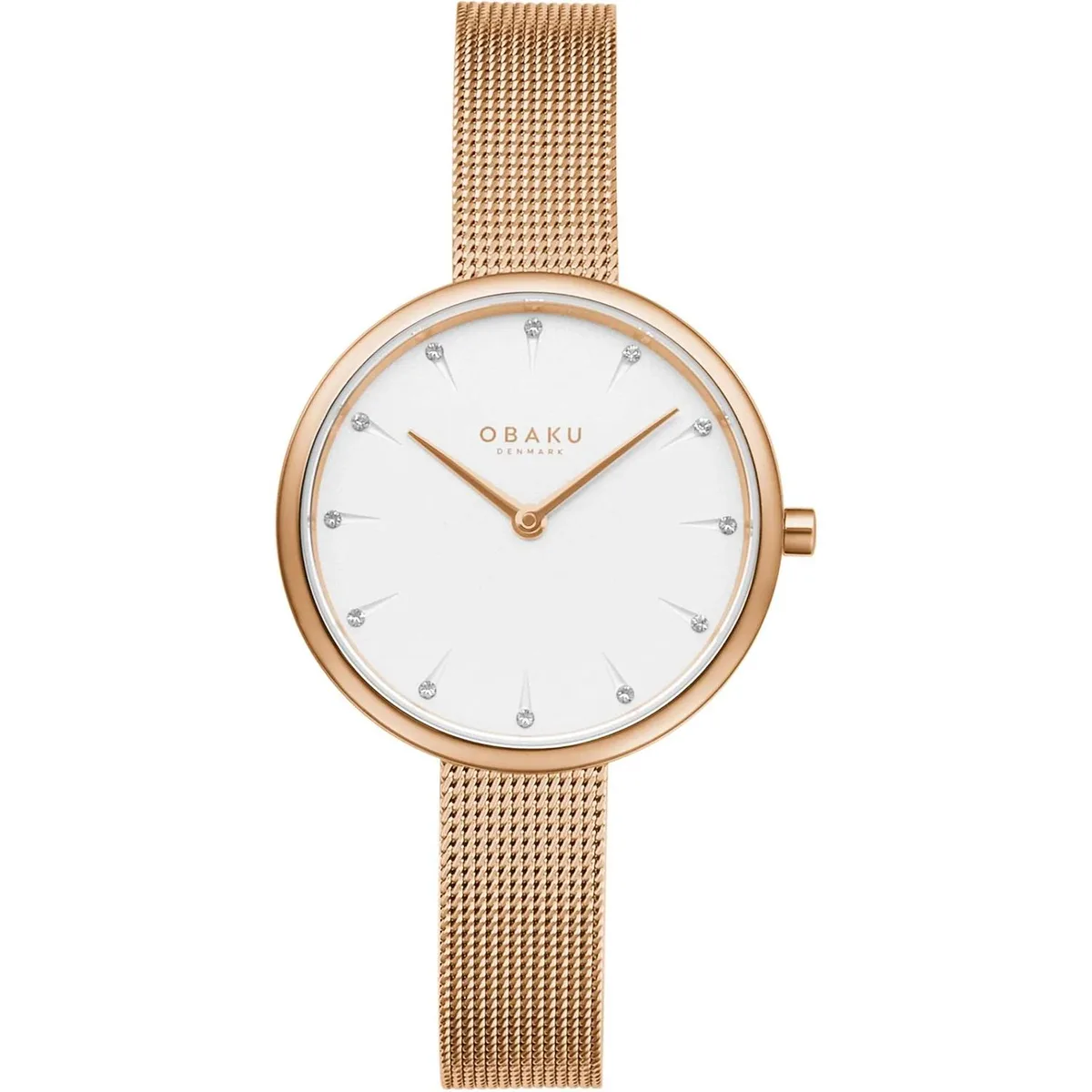 Obaku stainless steel watch with white dial and matching bracelet