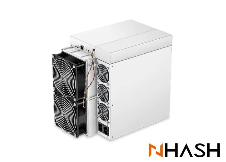 Rectangular metal mining unit, silver finish, front fan grille, rear power sockets, 370 by 195 by 290 millimetres, 17 kilogrammes