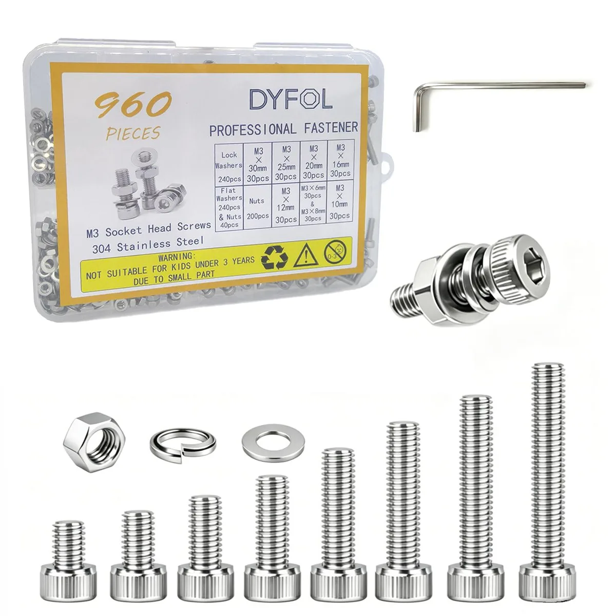 DYFOL 960-Piece M3 Screw Kit 304 Stainless Steel — product photo