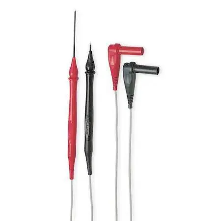 Pair of black and red silicone test leads with right-angle shrouded plugs and retractable probe tips