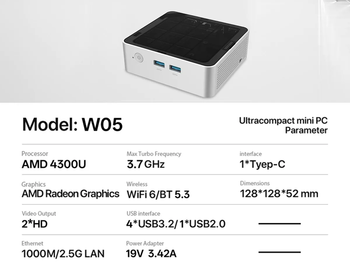 TRYCOO TRYCOO Ryzen 4300U 8GB 256GB barebone mini PC — product photo