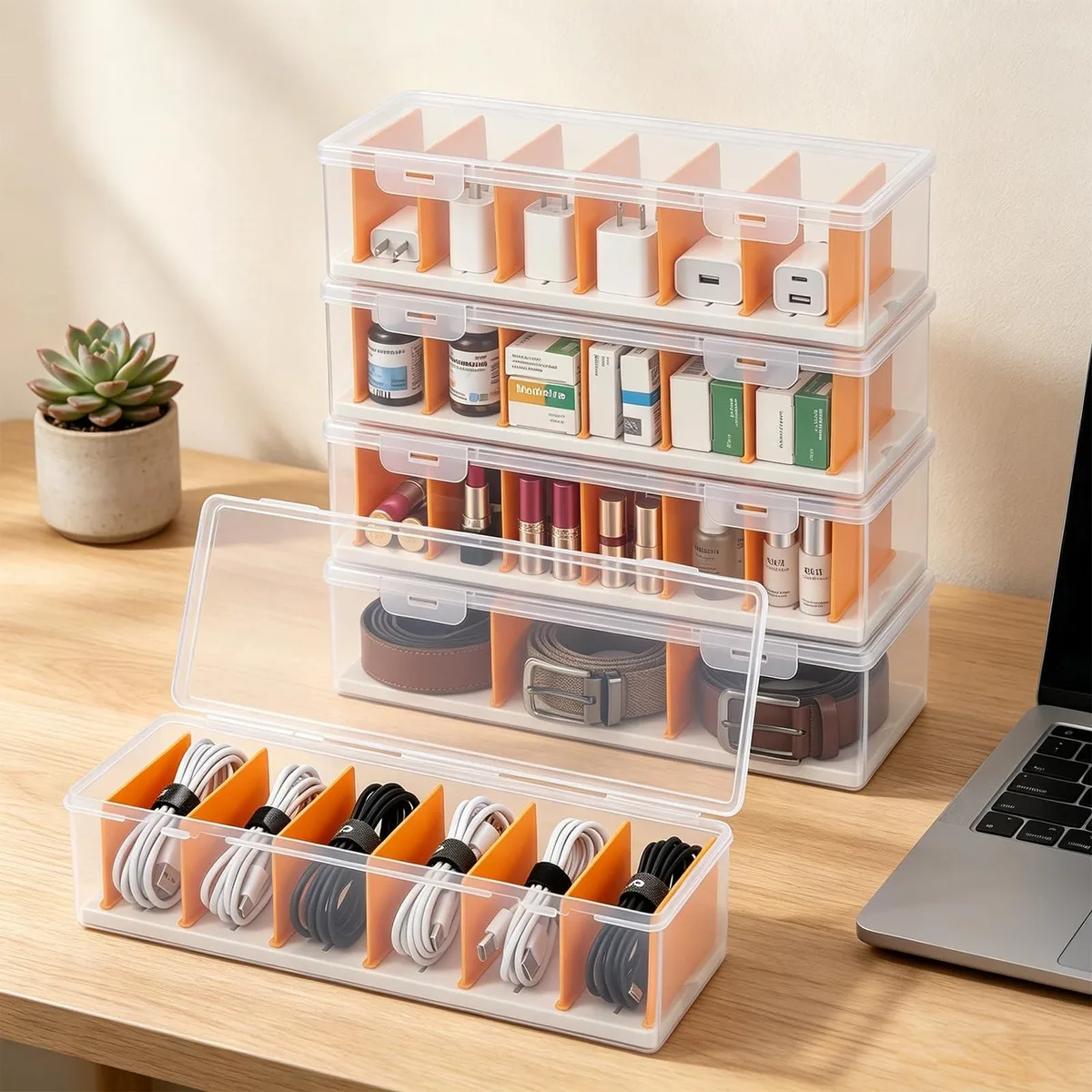 Four small silver tool-storage boxes, each 4.7 by 4.7 by 8.9 inches, 2.4 pounds total