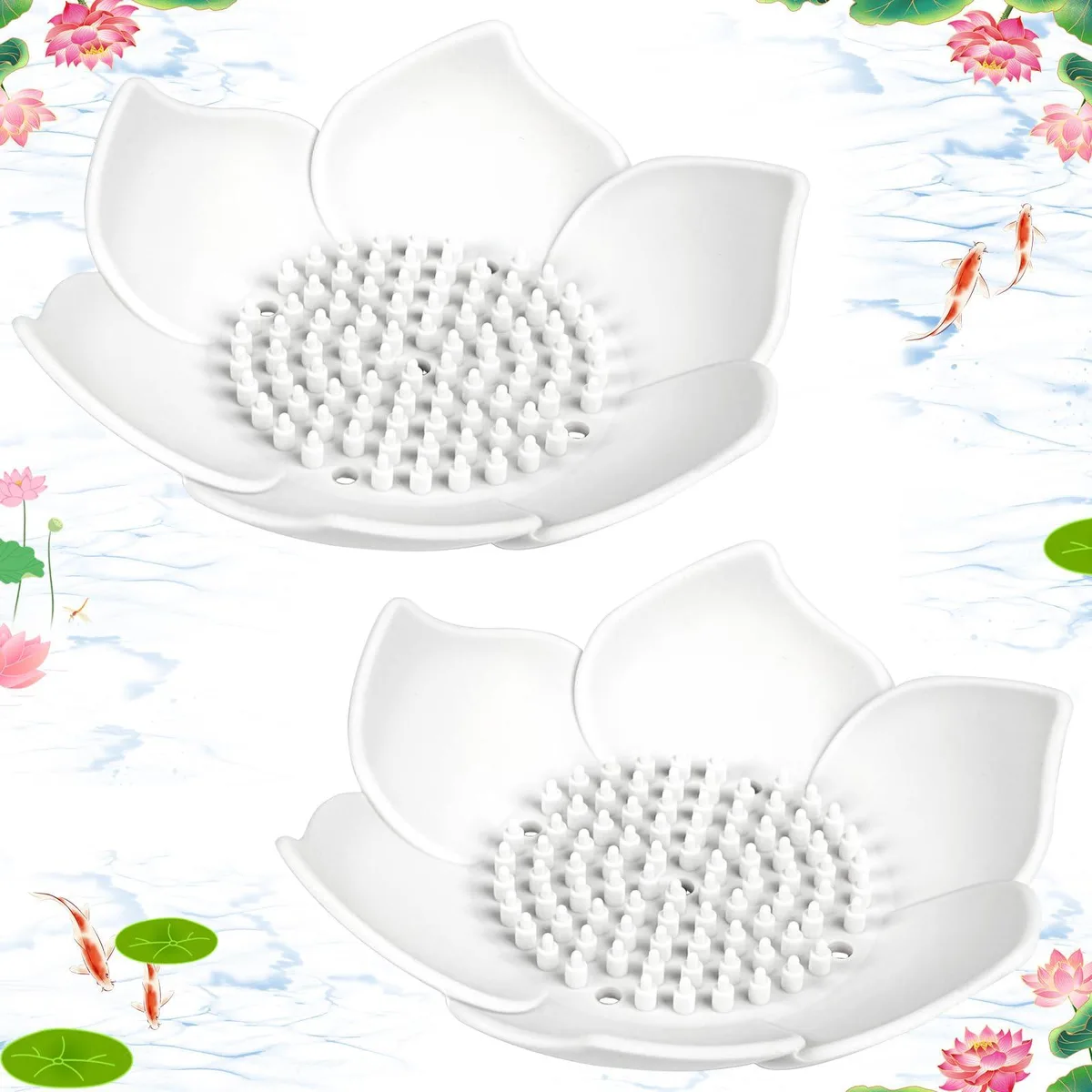 Silicone Soap Dish 2 Pack, 6.9in Lotus Shower Steamer Tray — product photo