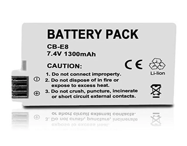Rectangular lithium-ion camera battery with smooth grey finish and gold contacts