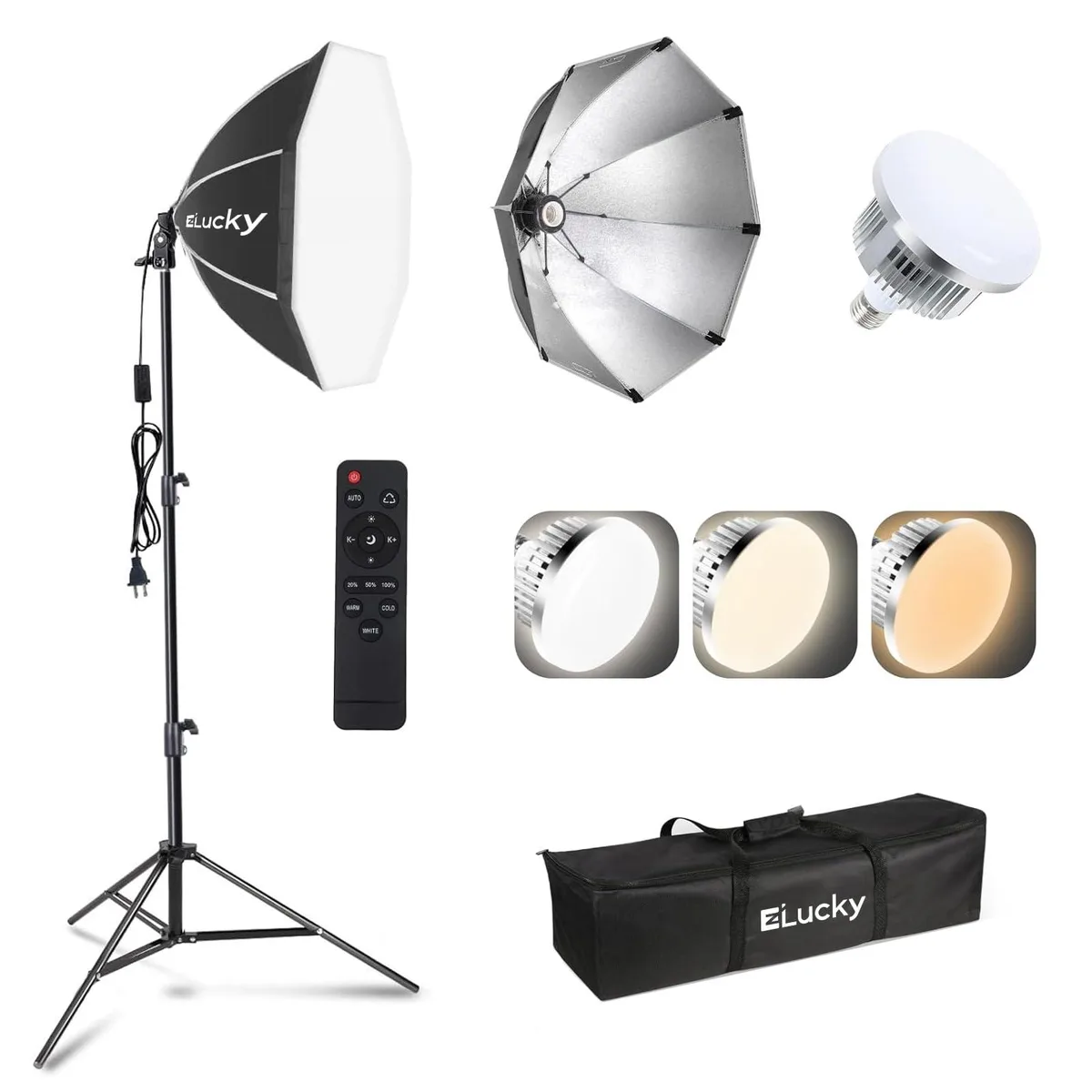  EZLucky 20" Octagonal Softbox Kit 85W 3000-6500K Remote Stand Bag — product photo