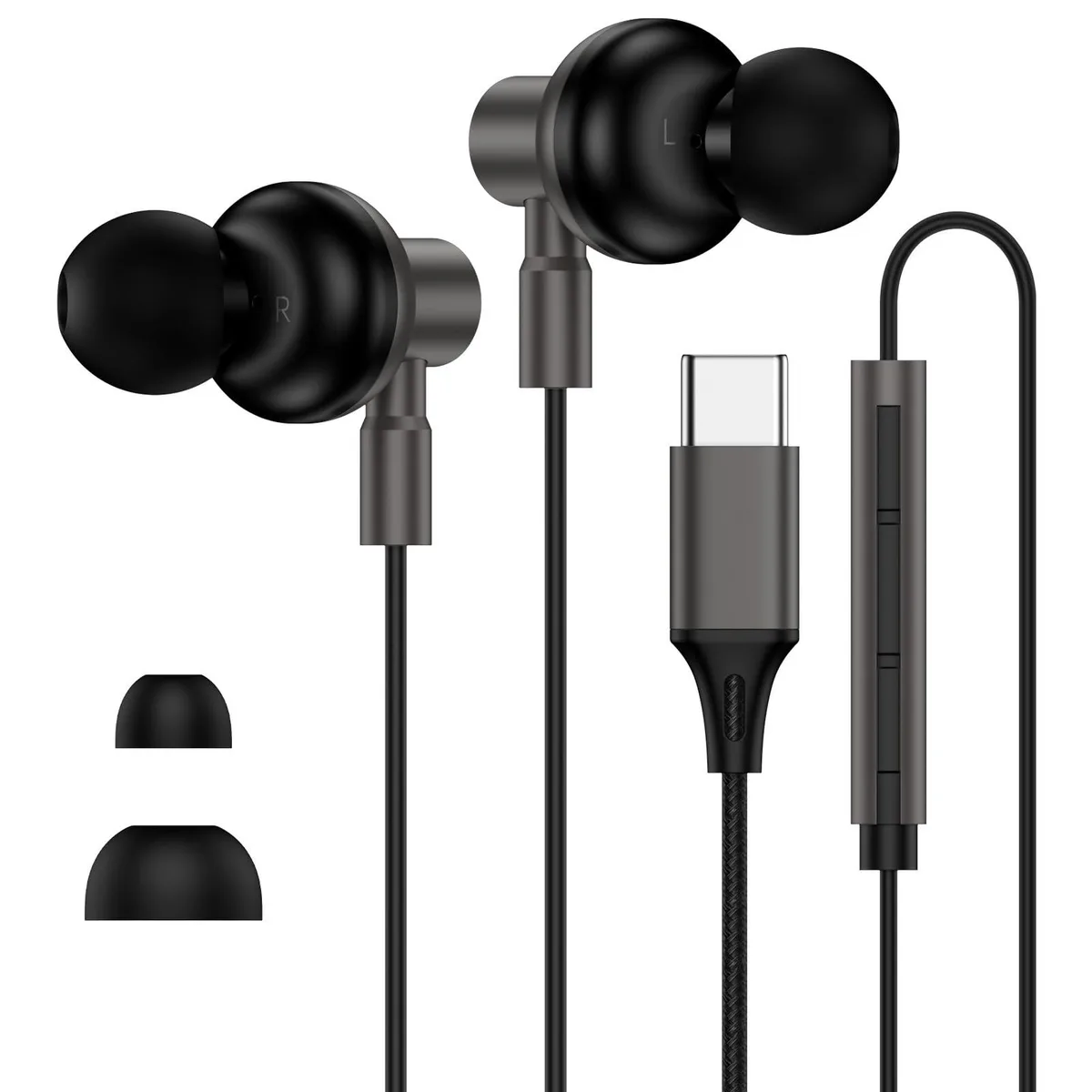  ABCPOW EASC10SKT USB-C Wired Earbuds Black — product photo