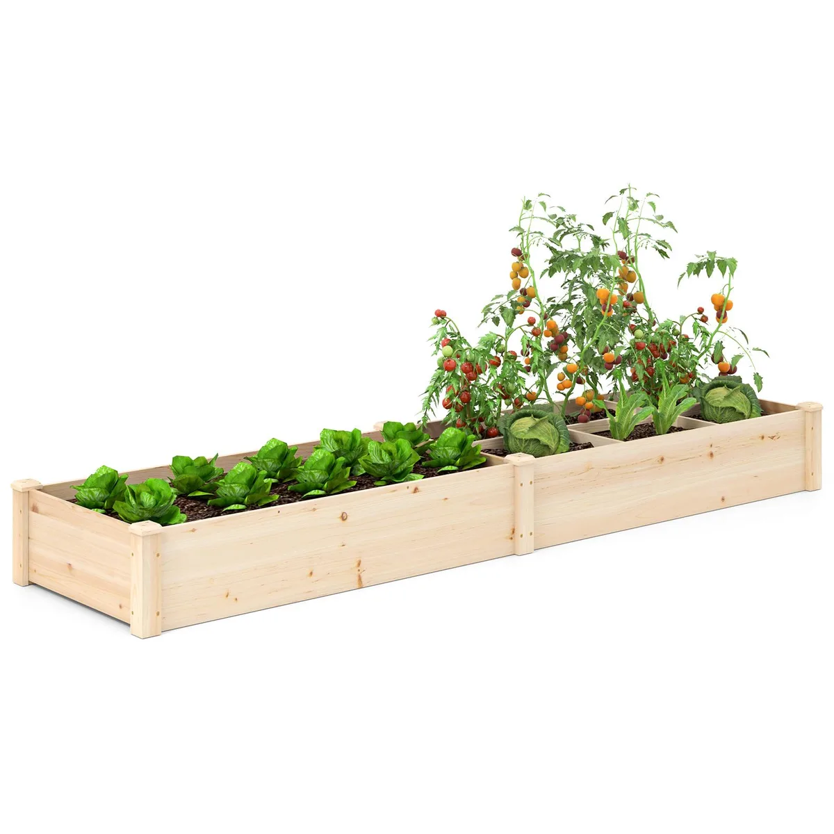 SlickBlue SlickBlue Wooden Raised Garden Bed 2 Planter Boxes Divider Natural Fir Wood 90 x 25 x 10 in — product photo