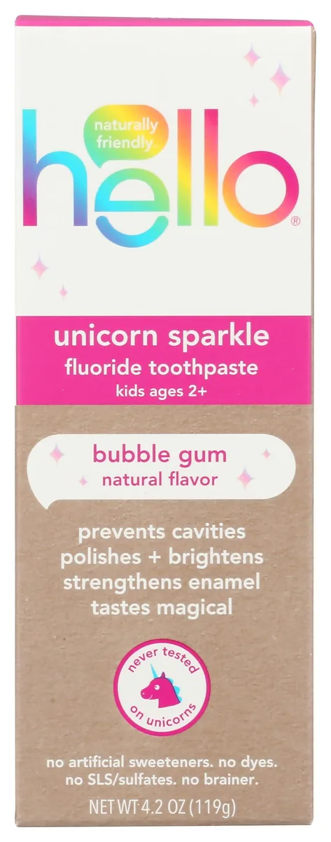 Pink rectangular toothpaste tube with sparkle graphics 4.2 oz