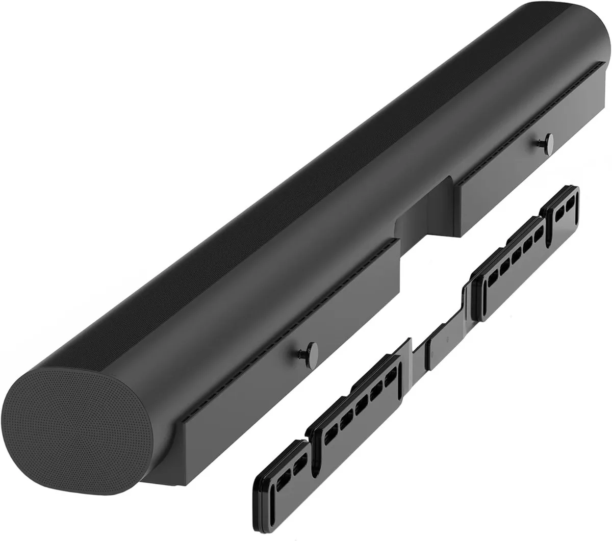 Black wall-mount bracket for Sonos Arc soundbar, floating design with hidden hardware