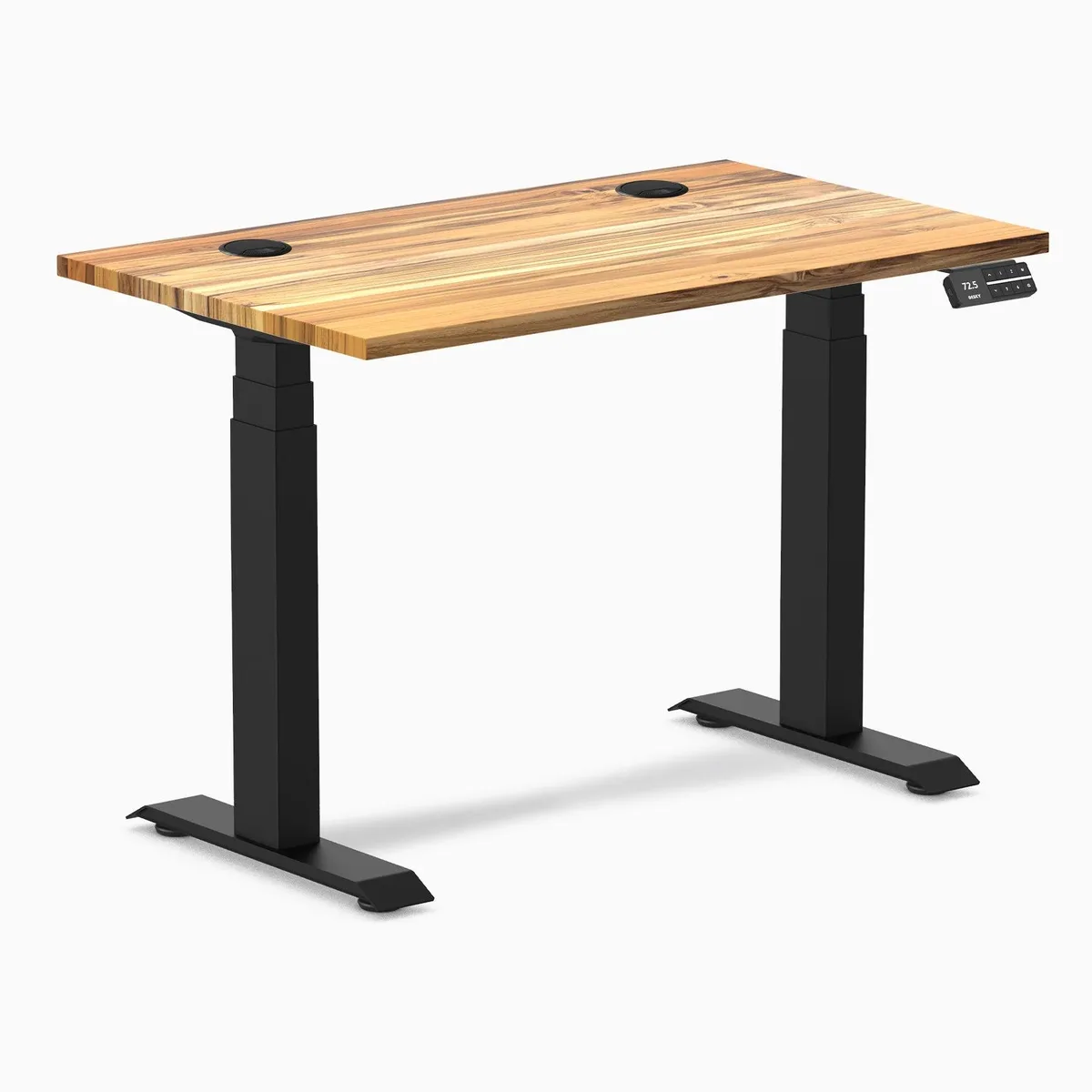 Desky Desky Dual Mini Hardwood Sit Stand Desk Teak Matte Black 32 x 20 in — product photo