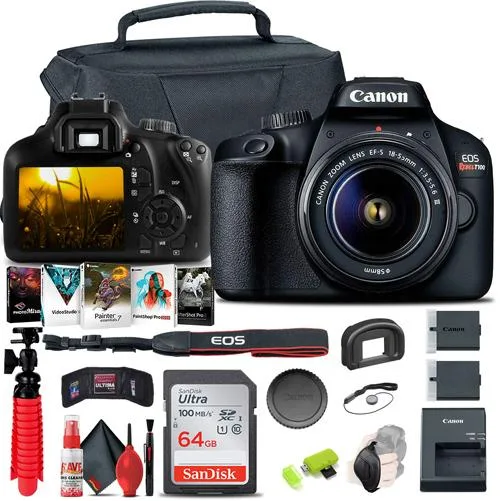 Canon Canon EOS Rebel T100 4000D DSLR Camera 18-55mm Lens Graphic Bundle 64GB — product photo