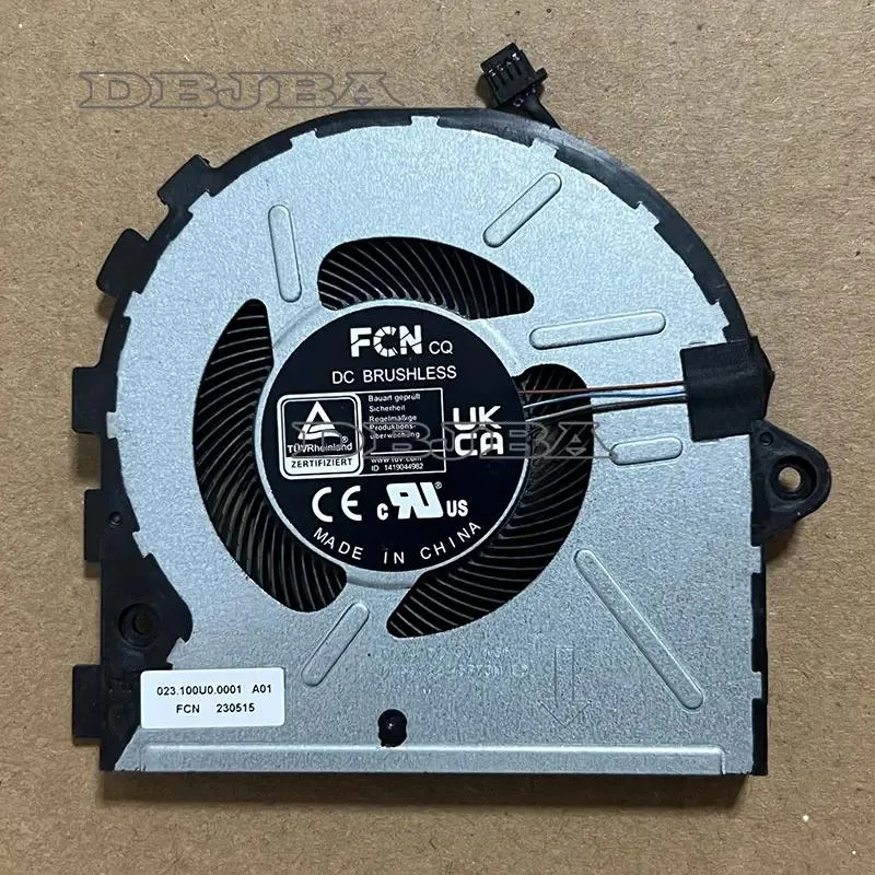 Small black rectangular laptop CPU cooling fan with wire connector