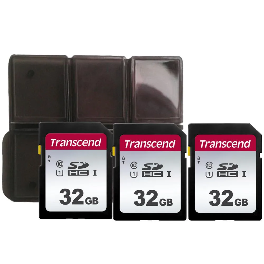 Transcend Transcend 32GB 300S SDHC UHS-I U1 Class 10 3-pack with holder — product photo