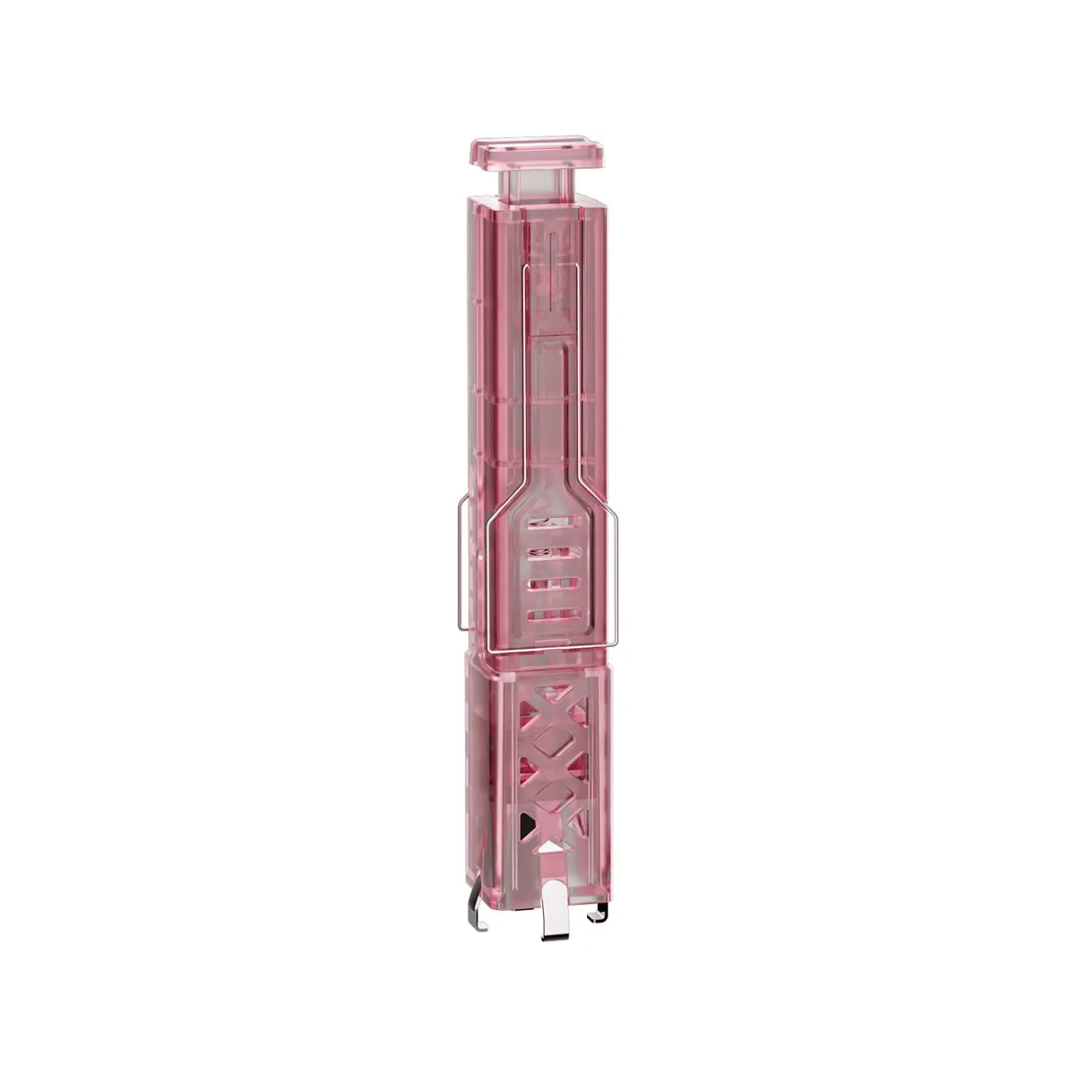 Pink 2-in-1 switch and keycap puller with four-jaw grip and one-press eject