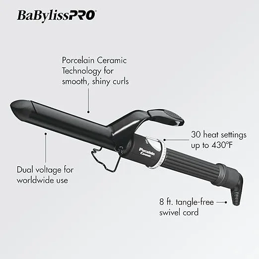 Conair Corporation Conair Corporation BABP125S 1.25" Porcelain Ceramic Spring Curling Iron Black 30 Heat Settings 430°F — product photo