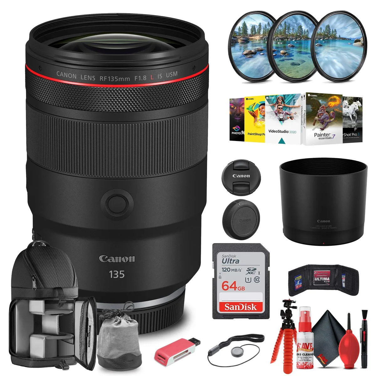 Canon Canon RF 135mm f/1.8 L IS USM Lens Bundle with 64GB Card and Accessories — product photo