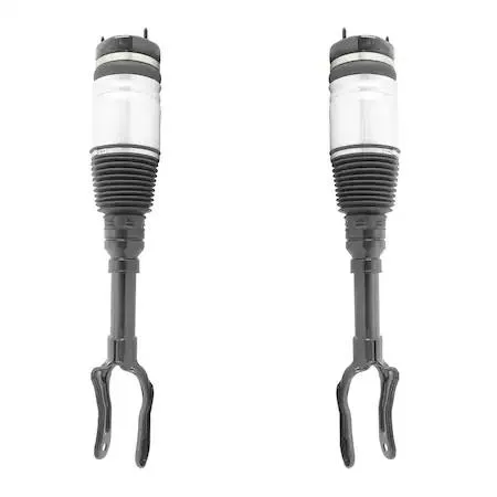 Unity front air strut assembly kit, two silver struts with black rubber boots and metal mounts