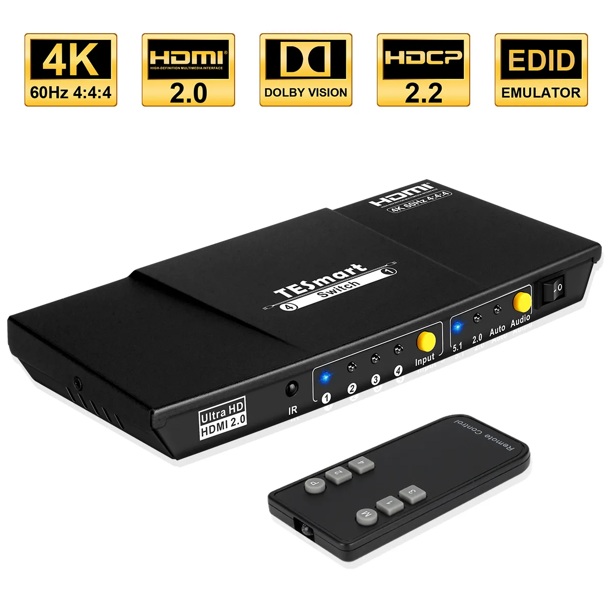 TESmart TESmart 4x1 HDMI Switch 4K 60Hz S/PDIF L/R IR Black — product photo