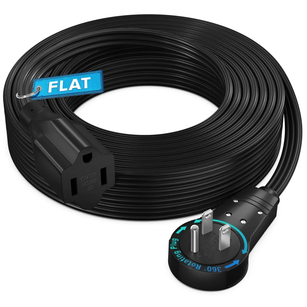  Maximm 25 ft 16 AWG 360° Rotating Flat Plug Extension Cord (Black) — product photo
