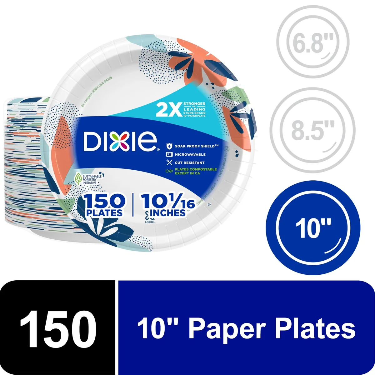 None Continuous None Continuous Dixie 10 in Multi-Color Paper Plates 150 Count — product photo