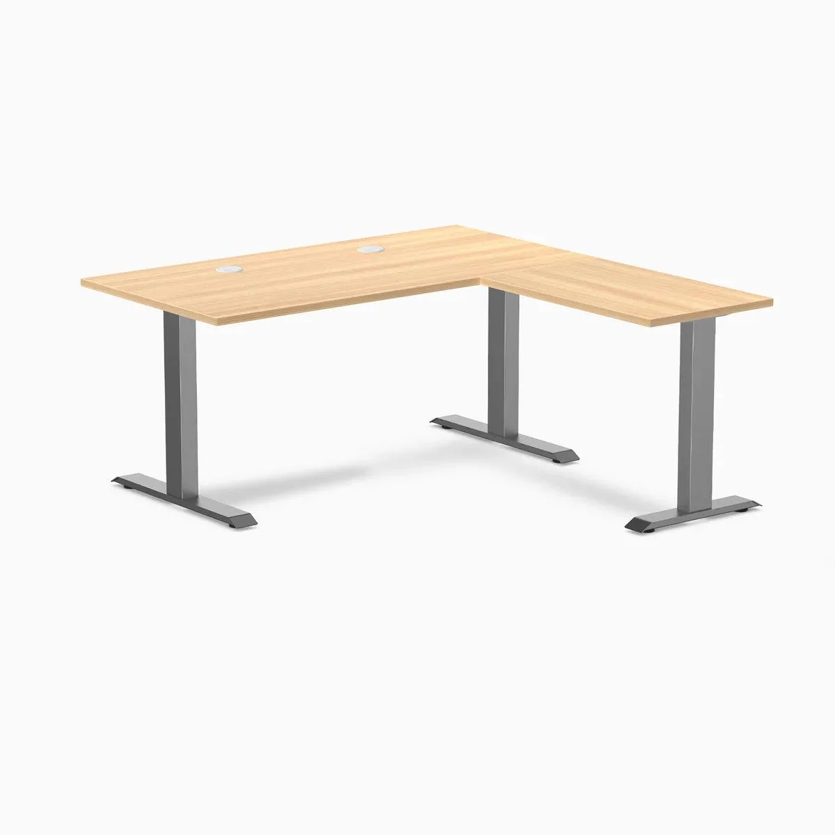 Desky Desky Zero Laminate L-Shape Desk Sublime Teak Space Gray 59 x 29.5 x 61 x 19.7 in Grommets — product photo