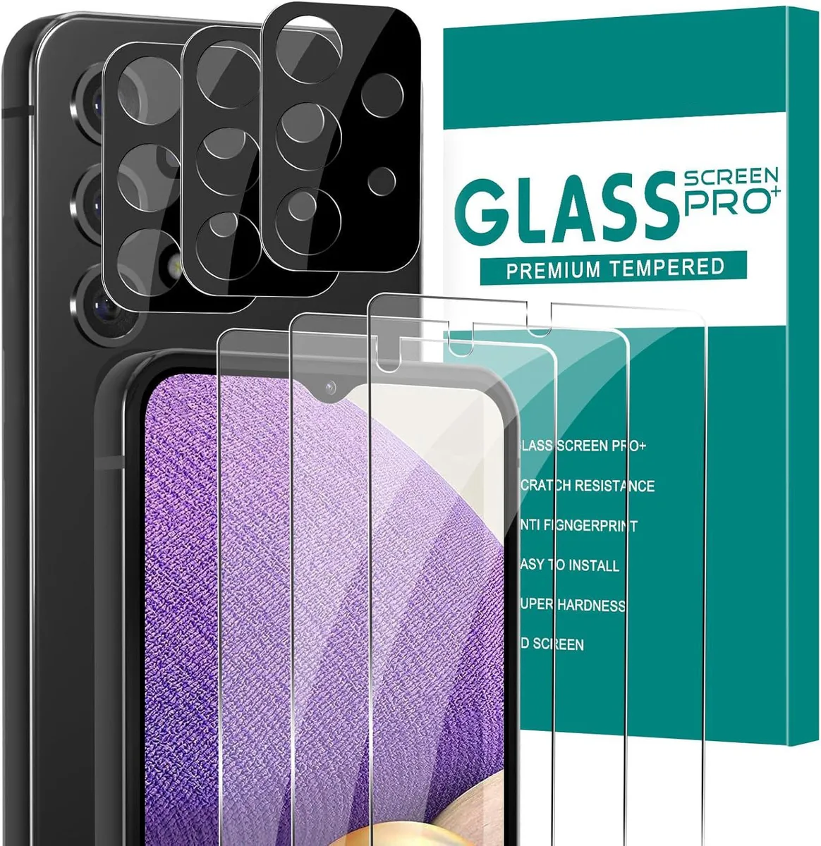 BONAEVER BONAEVER [3+3] Pack Glass Screen Protector for Samsung Galaxy A32 5G with Camera Lens Protector — product photo
