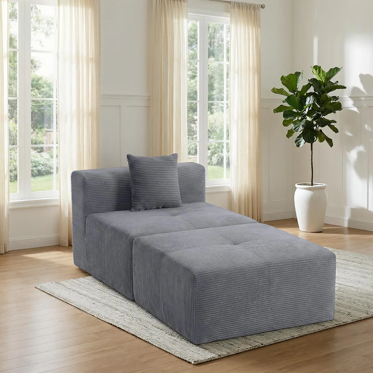 VANBOW VANBOW Cloud Sectional Sofa 1 Seat Grey Corduroy Memory Foam No Assembly 72H — product photo