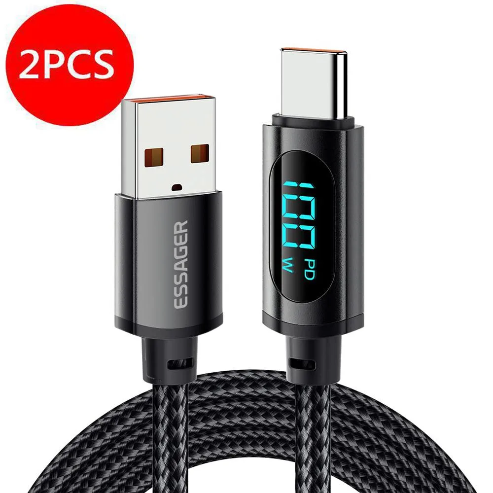 ESTONE ESTONE Essager XR USB A to USB C Cable 100W LCD 6.6ft 2-Pack — product photo