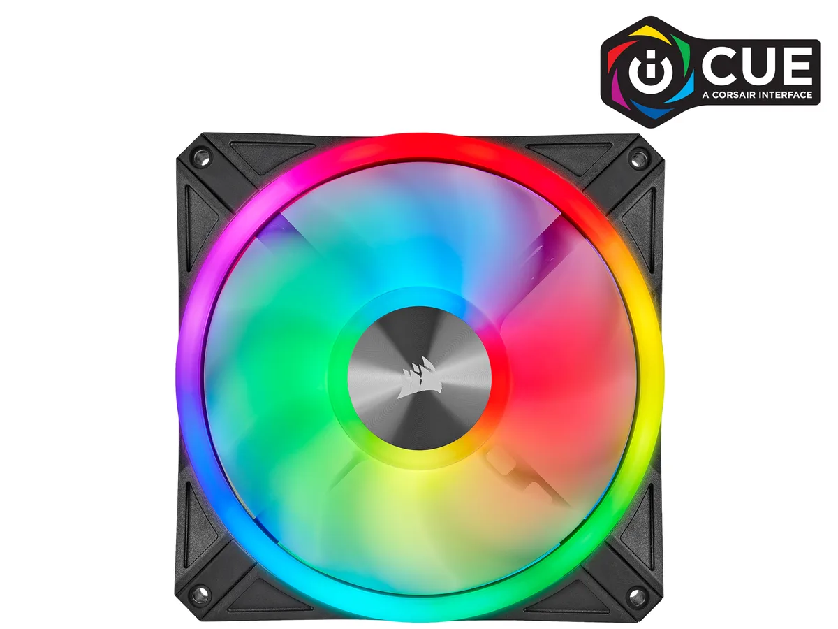 Corsair Corsair CO-9050099-WW 140mm case fan 25mm 1250 RPM 50.2 CFM 26 dBA 34 RGB LEDs hydraulic bearing — product photo
