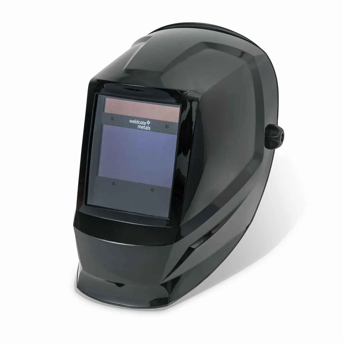 Black auto-darkening welding helmet with four arc sensors and true-color lens