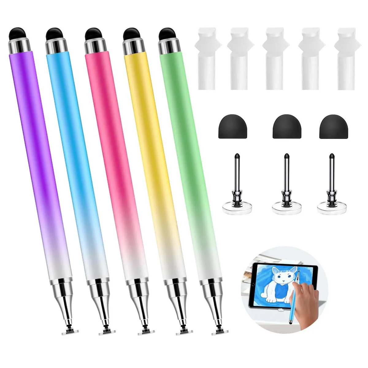  Wrseler 5Pcs Stylus Pen 5.5 in 360° Disc Tip — product photo