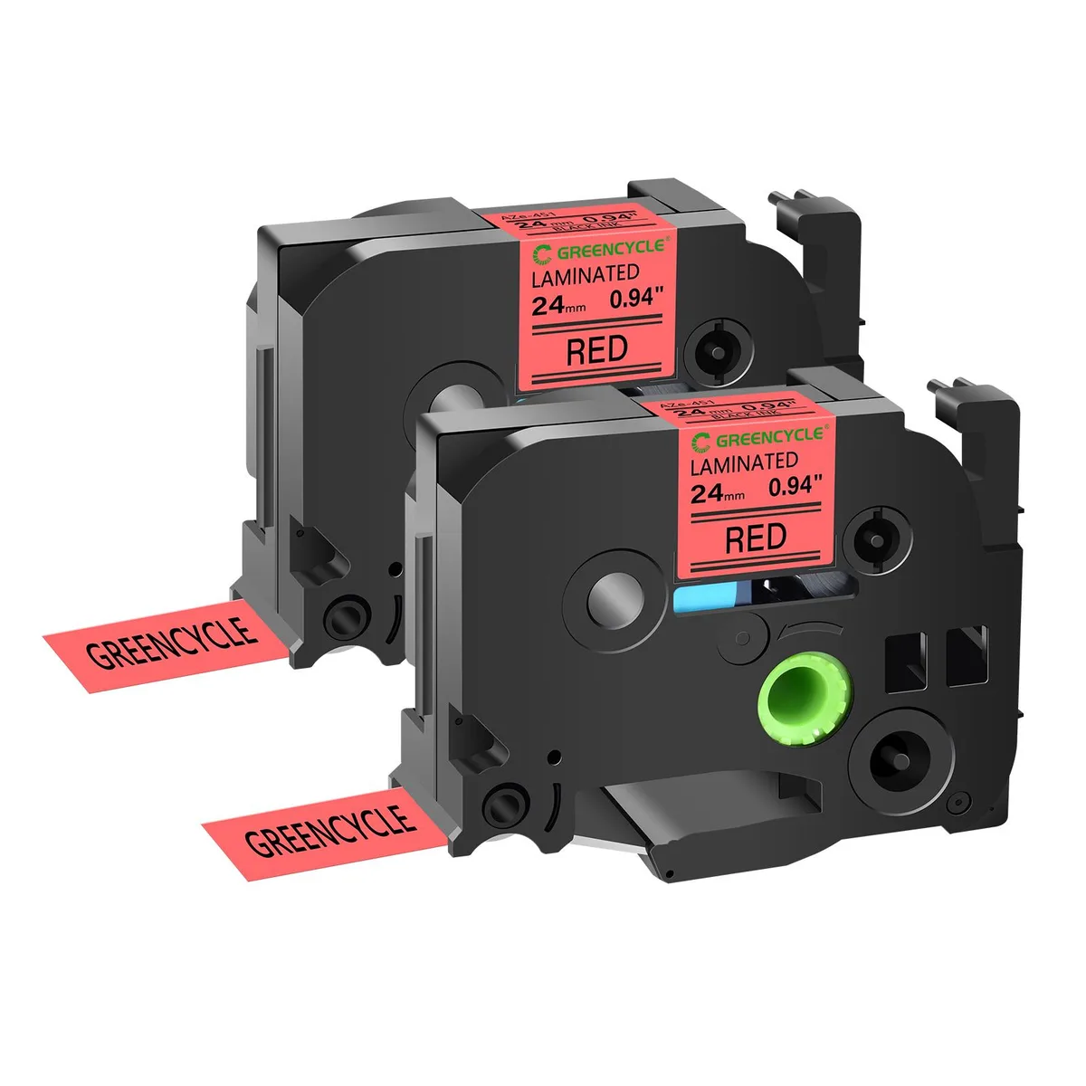 GREENCYCLE GREENCYCLE TZe-451 24mm 0.94 inch Laminated Black on Red Label Tape 2 Pack — product photo
