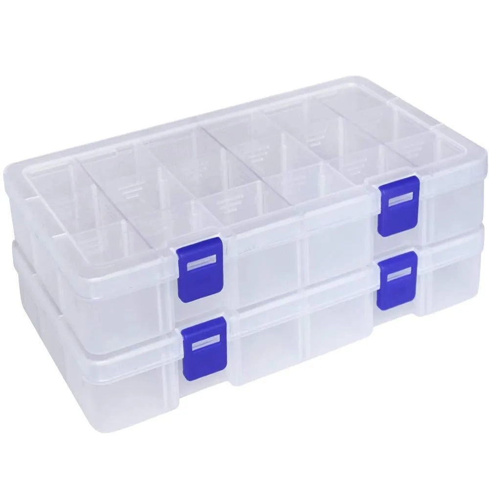 Two white plastic boxes each with eighteen removable compartments