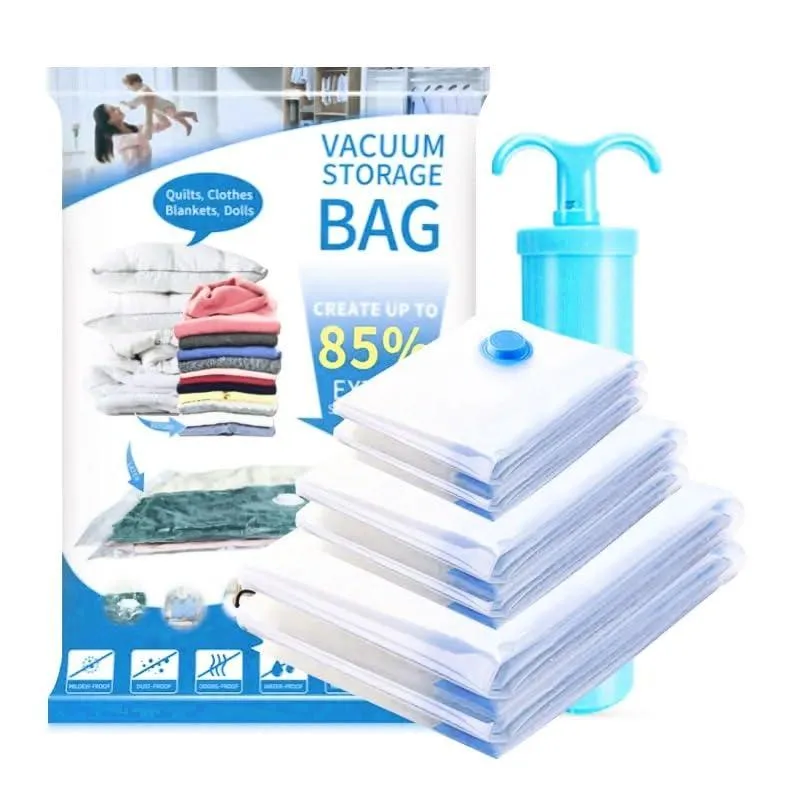 Generic Vacuum Seal Storage Bag Set SND Large 6-Piece Blue 85% Space Saving Hand Pump 31 x 23.5 inches — product photo