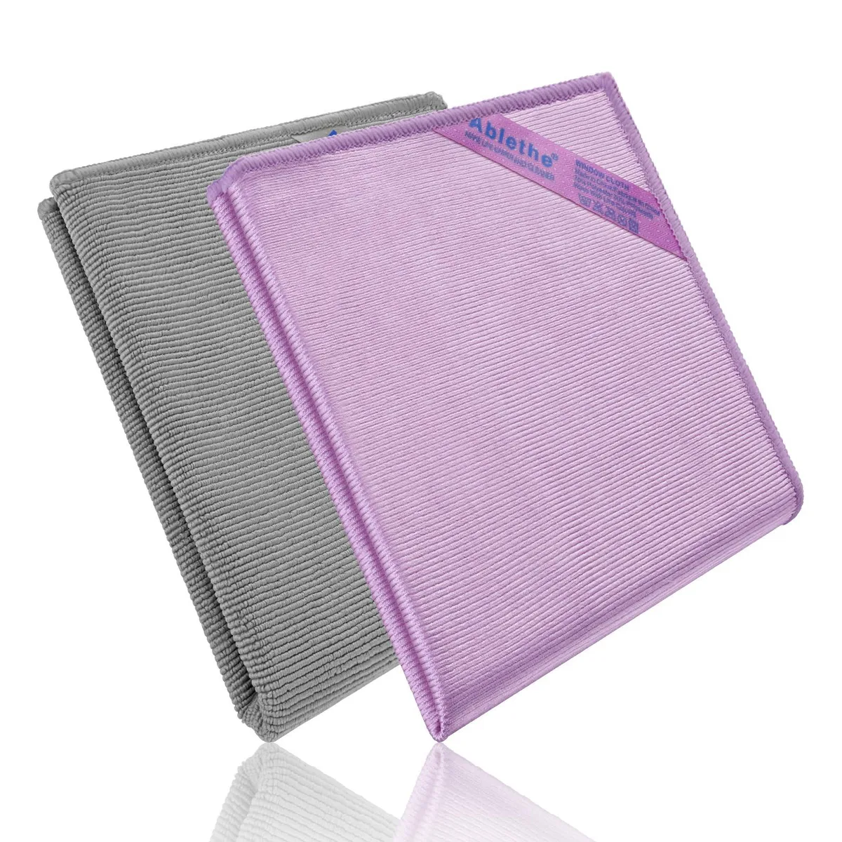 Two square microfibre cloths, light grey, 15.75 inches each side, thin and lint-free