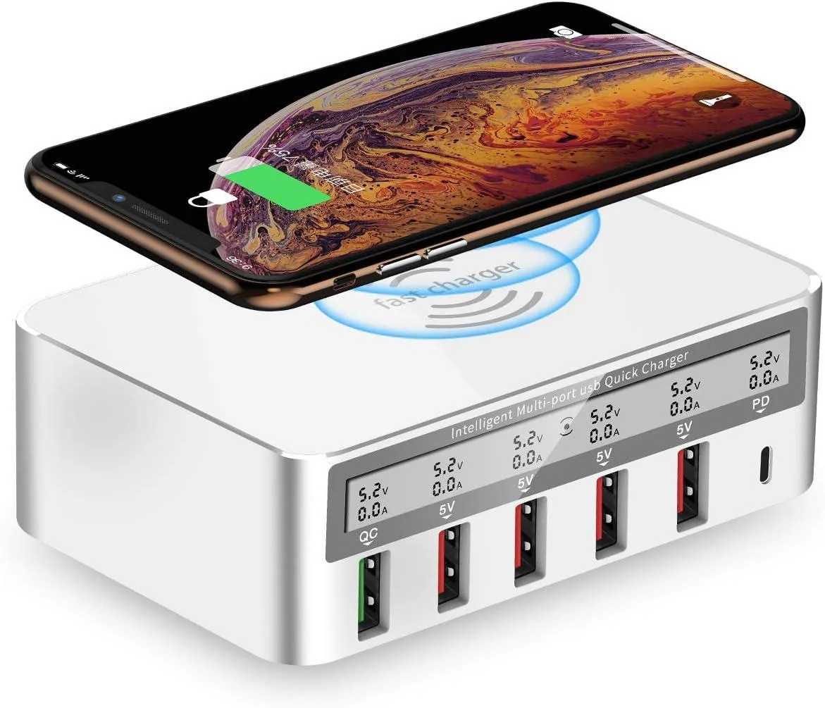 RIITOP RIITOP 100W 6-Port USB Charger QC 3.0 PD Wireless 10W LED Display — product photo