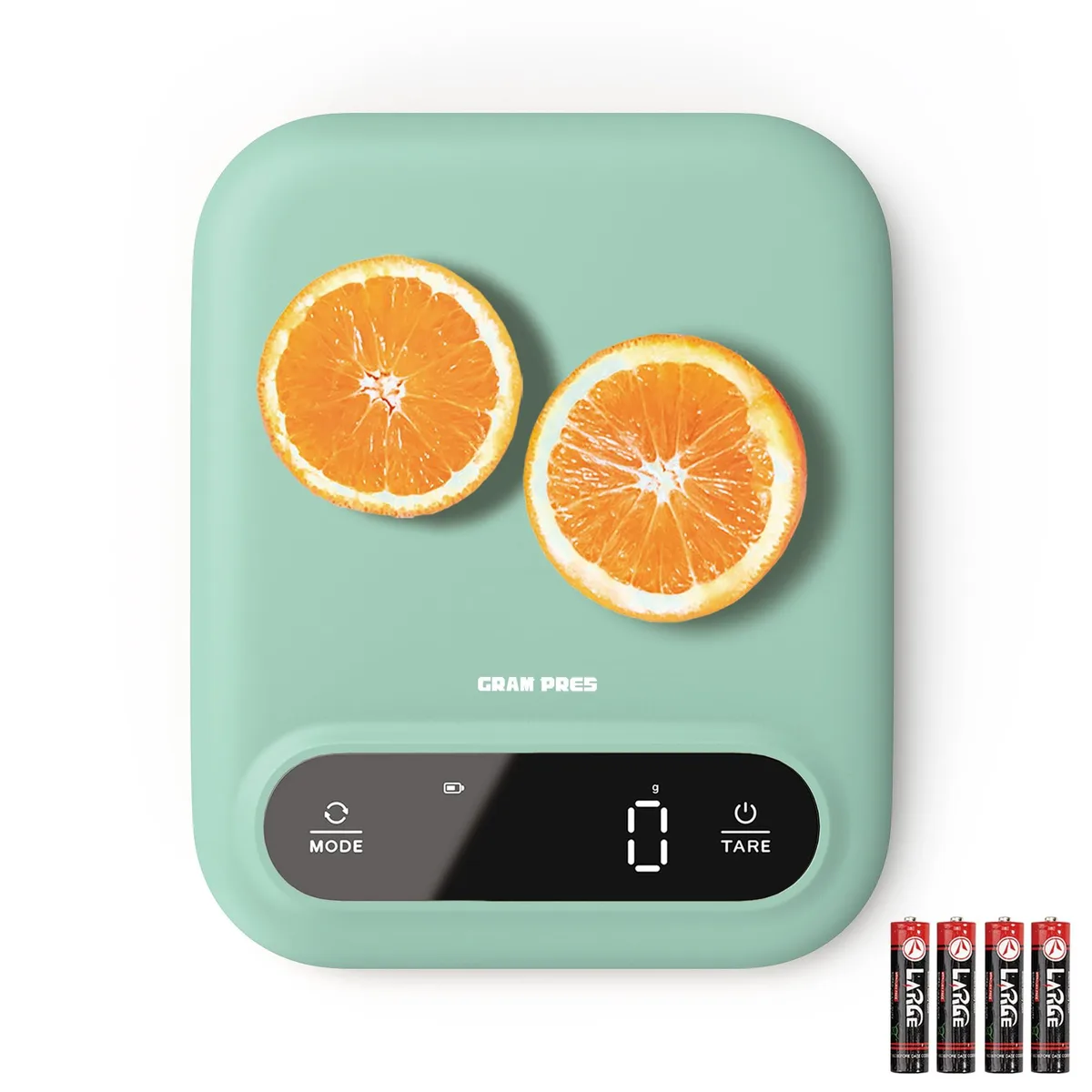 Rectangular green digital scale with LED display and tare button
