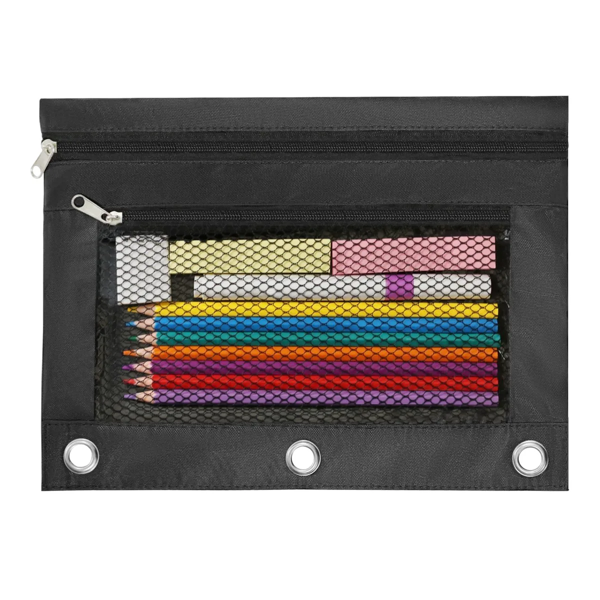  INNOIO ZY-BinderPouch 3-Ring Pencil Pouch Black 9.8x7.3in 600D Oxford — product photo