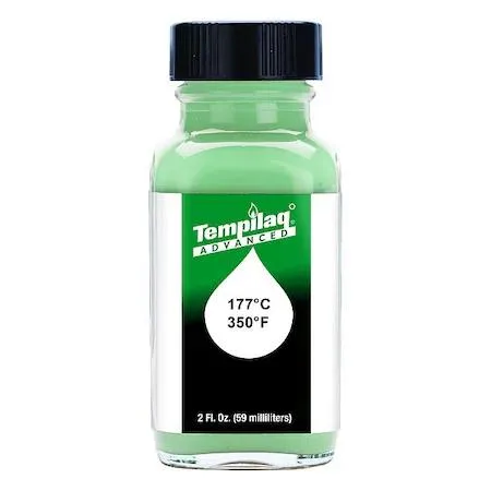 Small bottle with brush-in-cap containing liquid temperature indicator 350 deg F