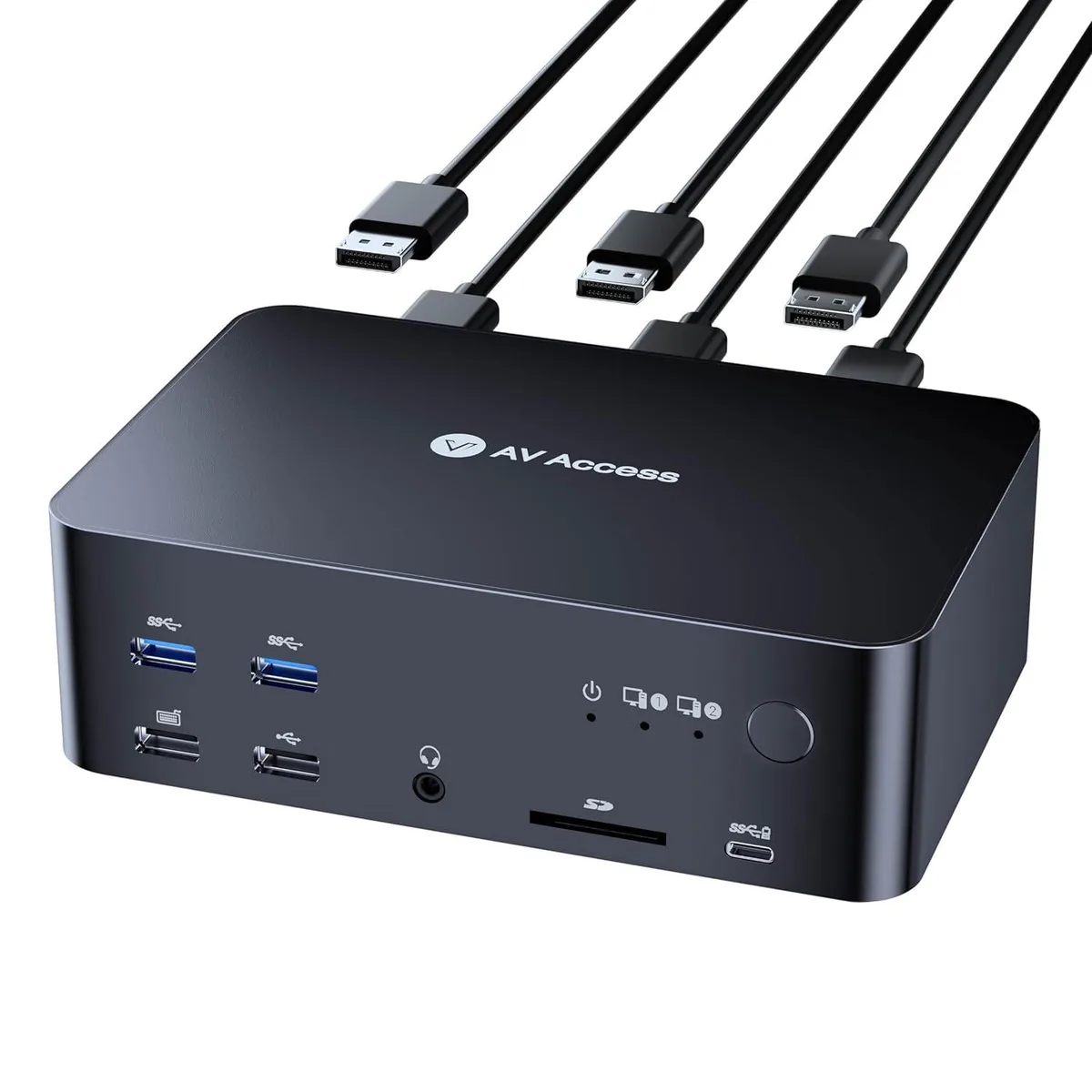 v AV Access v AV Access iDock D23 8K KVM Switch Docking Station 2 PCs 3 Monitors — product photo