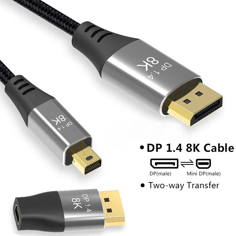 Black 10 ft Mini DisplayPort to DisplayPort cable with braided jacket and gold connectors
